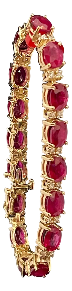24 Carat Ruby & 1 Carat Diamond Affordable Tennis Bracelet 14 Karat Yellow Gold