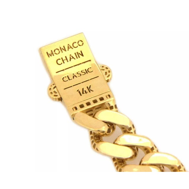 Monaco Classic 14k Yellow Gold 11mm Wide Flat Cuban Link Bracelet 8.25" For Sale In Miami - Image 6 of 6