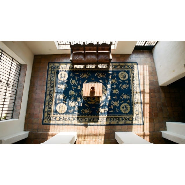 Wonderful Navy Background Color With Medallion Design Antique Chinese Peking Rug For Sale - Image 13 of 14