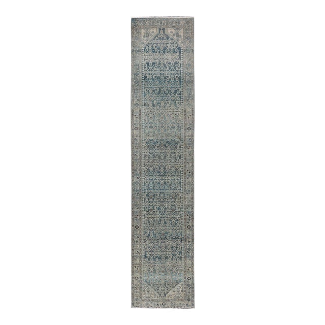 Antique Malayer Persian Long Runner in Blue's With All-Over Design 3'8 X 17'4 For Sale