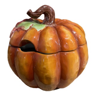 1970s Ceramic Serving Pumpkin Bowl With Matching Lid For Sale