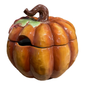 1970s Ceramic Serving Pumpkin Bowl With Matching Lid