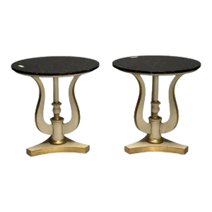 Regency, Side Tables, Pedestals, Ivory Paint, Giltwood, Marble Tops, Usa, 1960s