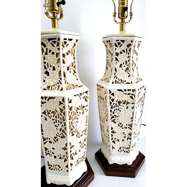 Lamps Huge 26" Antique Pair White Blanc De Chine New Sockets For Sale - Image 11 of 16