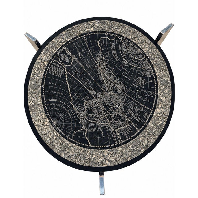 Etched Slate and Chrome Magellan World Map Side/End Table, 1970 For Sale - Image 4 of 8
