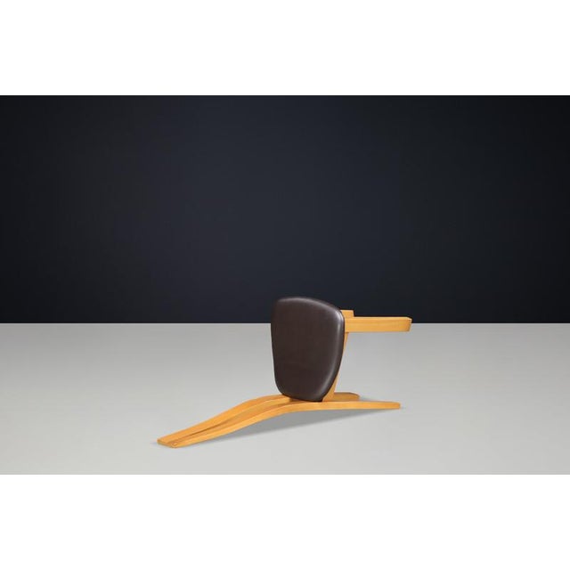 Sculptural Elm and Black Leather Dining Chairs, France, 1970s, Set of 6 For Sale - Image 11 of 17