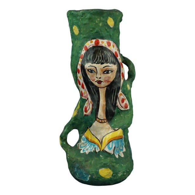 Ceramic Vase with Portrait of Woman from Pisapia, Italy, 1920s For Sale