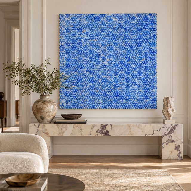 Abstract Oil Painting, Blue on White, by Kirsten Doyle For Sale - Image 4 of 4