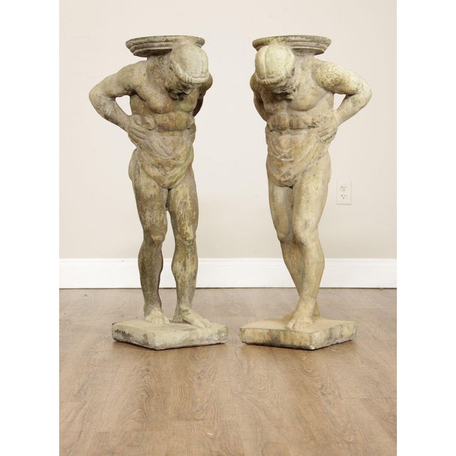 Quality Vintage Pair of Figural Cast Stone Garden Statues - rough estimate 140lbs each