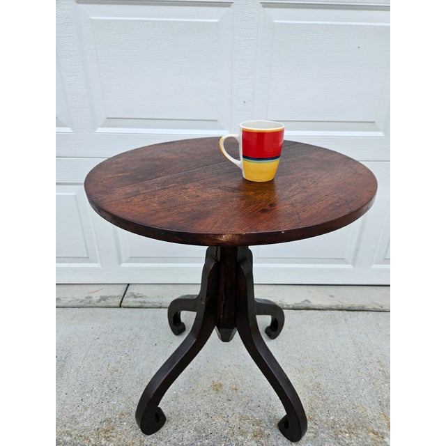 Primitive Round Wooden Pedestal Pub Table For Sale - Image 16 of 18