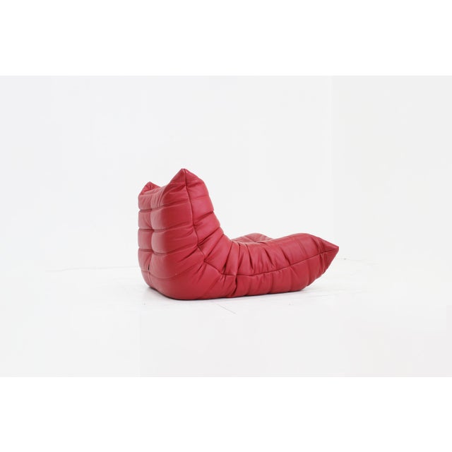 Ligne Roset Togo Armchair in Red Leather by Michel Ducaroy for Ligne Roset, 2010s For Sale - Image 4 of 11