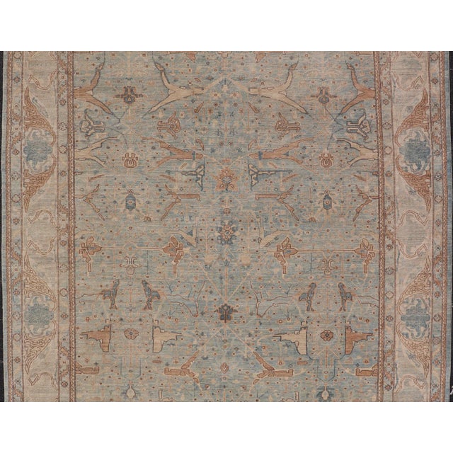 Textile Afghanistan Tabriz Rug in Soft Blue, Sand With Allover Floral and Lattice Design For Sale - Image 7 of 12