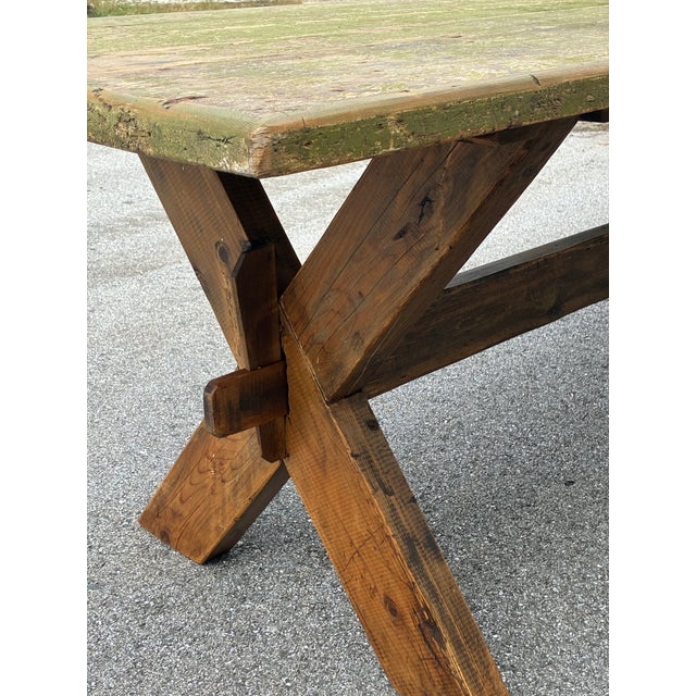 Pine Trestle Base Farmhouse Table For Sale - Image 9 of 18