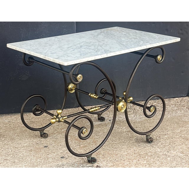 Early 20th Century French Baker's Patisserie Table With Marble Top and Wrought Iron Base For Sale - Image 5 of 8