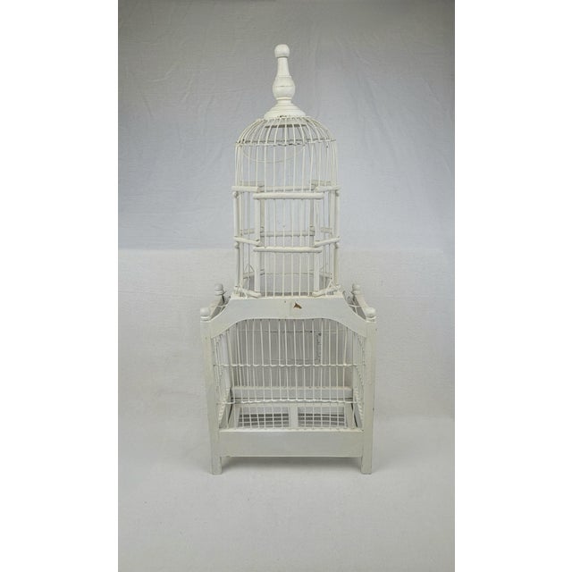 Shabby Chic Vintage White Wood and Wire Decorative Birdcage Shabby Chic For Sale - Image 3 of 12