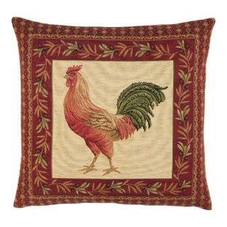 Red Cockerel Tapestry Cushion With Feather Filler - 46 X 46cm For Sale