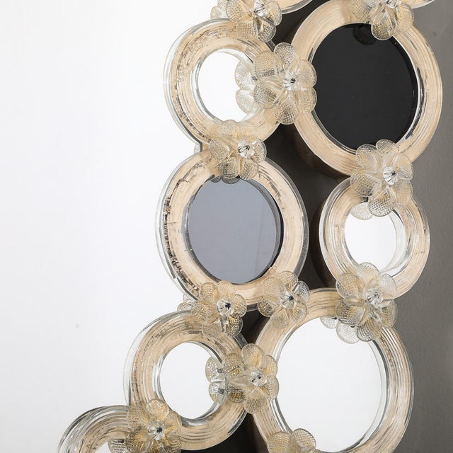 Metal Modernist Hand-Blown Murano Glass Mirror W/ Gold Fleck Applique Border Detailing For Sale - Image 7 of 18