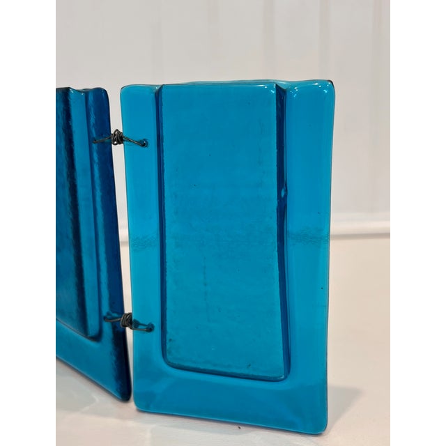 Stained Turquoise Glass Pocket Vases: Hand-Fused Bud Vase Set For Sale - Image 9 of 17