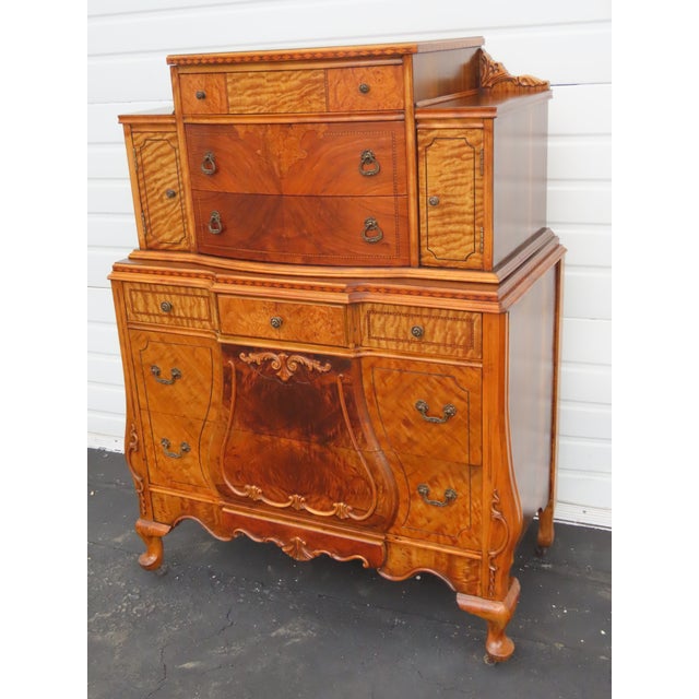 Early 1900s Depression Era Carved Inlay Tall Chest of Drawers 6639 For Sale - Image 15 of 18