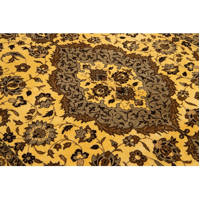 7 X 11 Vintage Handmade Tabriz Wool Rug in Yellow With Medallion Design For Sale - Image 9 of 10