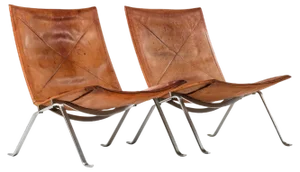 Set of Easy Chairs in Original Leather and Steel by Poul Kjærholm, 1950s