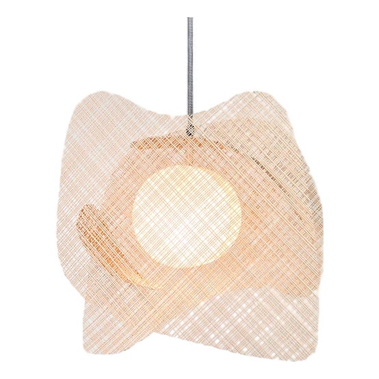 Freeform by Oggetti Handwoven Pendant Light, Blush, Large For Sale