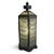 Stunning vintage hand crafted rainbow mosaic glass and iron table or floor lantern. Door open to reveal raised lightbulb...