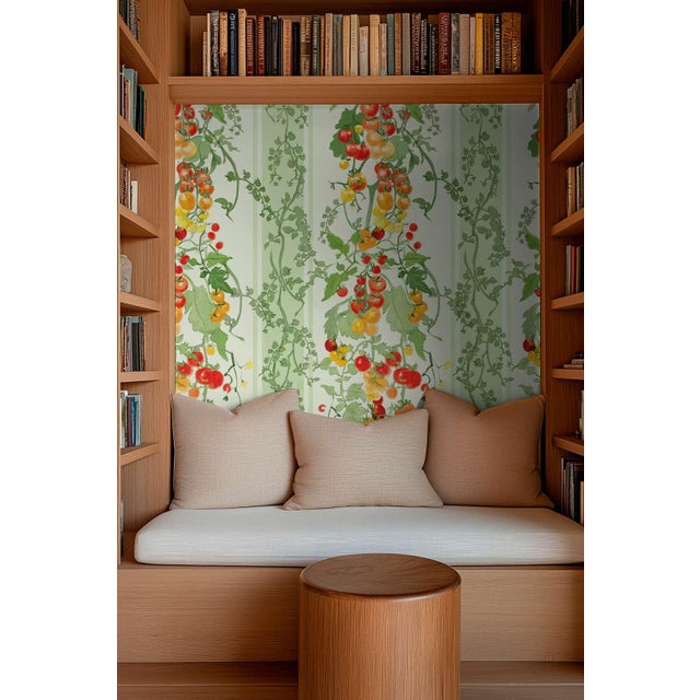 Tomato Vine Stripe Grasscloth Wallpaper by House Party | Garden Green | 6 Yards For Sale - Image 10 of 12