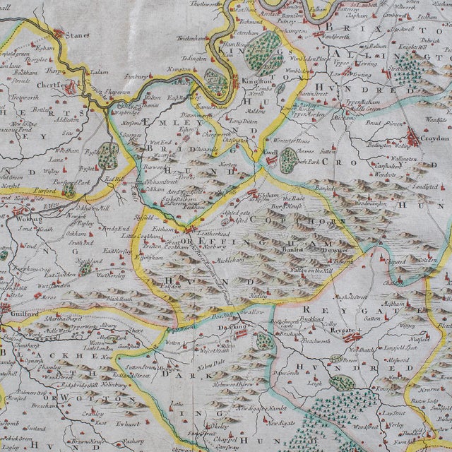 Antique Surrey Map, English, County Cartography, Atlas, Robert Morden, c.1700 For Sale - Image 6 of 12