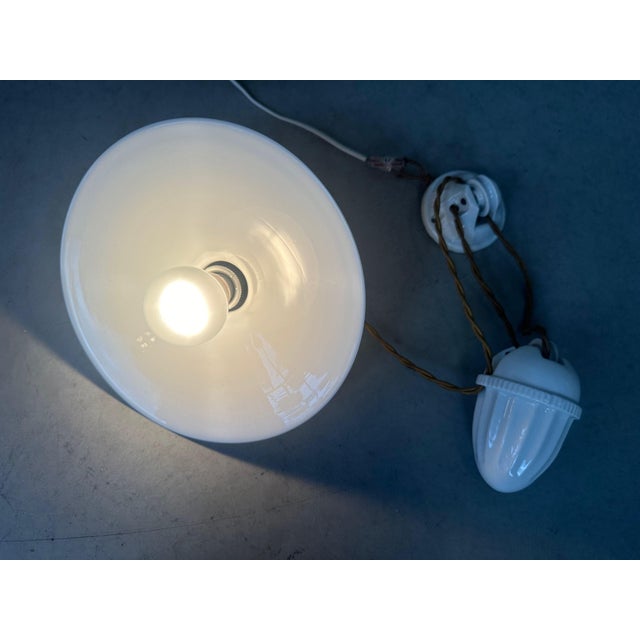 White Antique Adjustable Opaline and Porcelain Pendant Lamp, 1930s For Sale - Image 8 of 10