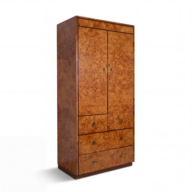 John Stuart 1970s Modern Burl Wood Gentleman’s Armoire Cabinet by John Stuart For Sale - Image 4 of 6