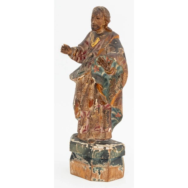 Spanish Standing Saint Painted & Carved Wood Sculpture For Sale - Image 3 of 6