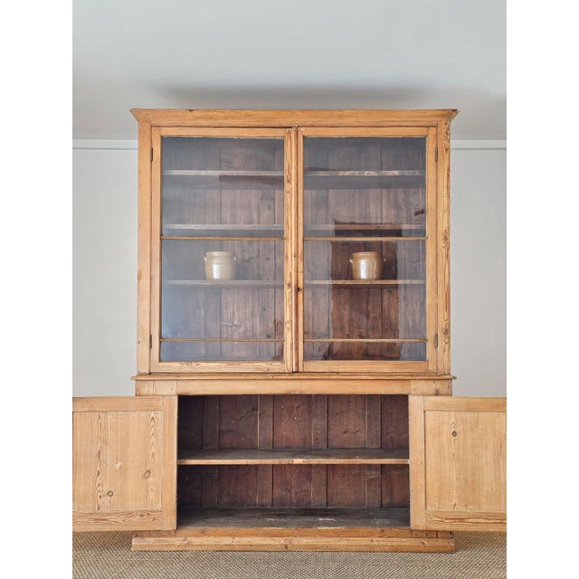 English Grand Antique English Pine Cabinet With Glass Doors - Circa 1890 For Sale - Image 3 of 14
