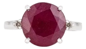Ruby Solitaire Ring With Diamond in 925 Sterling Silver - Size 6.5