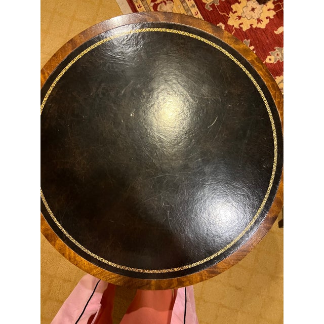 Wood Early 21st Century Leather Top Drum Accent Table by Henredon For Sale - Image 7 of 12