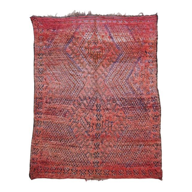 1980s Moroccan Red Wool Rug - 9.6 X 7 Ft For Sale