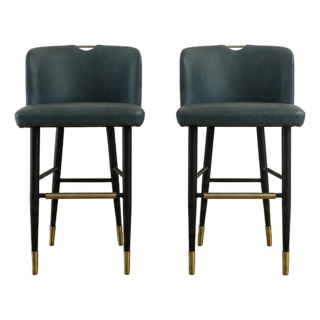 Set of 2 Superior Seating Hospitality Teal Kravet Vinyl Barstools For Sale