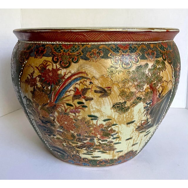 Green Vintage Japanese Asian Satsuma Fishbowl Vase Pot For Sale - Image 8 of 13
