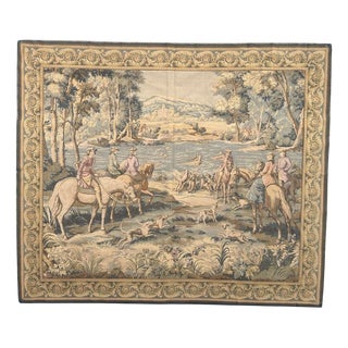 Vintage French Jacquard Tapestry Hunting with Hounds Motif in the style of Aubusson, 1970s For Sale