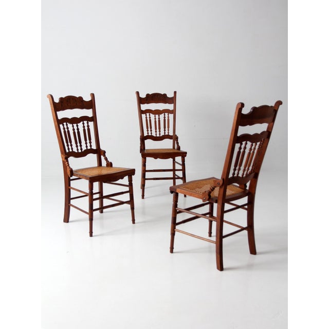 Antique Eastlake Revival Cane Seat Dining Chairs Set of 3 For Sale - Image 16 of 16