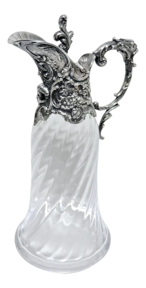 Late 19th Century Antique Art Glass & Silver Plate Wine Ewer