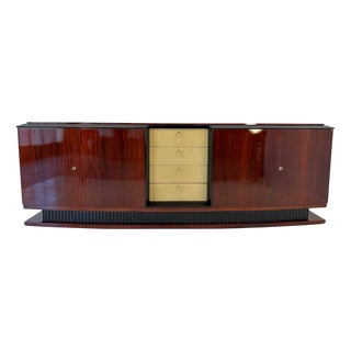 Italian Art Deco Sideboard in Leather and Purpleheart Wood by Osvaldo Borsani, 1940s For Sale