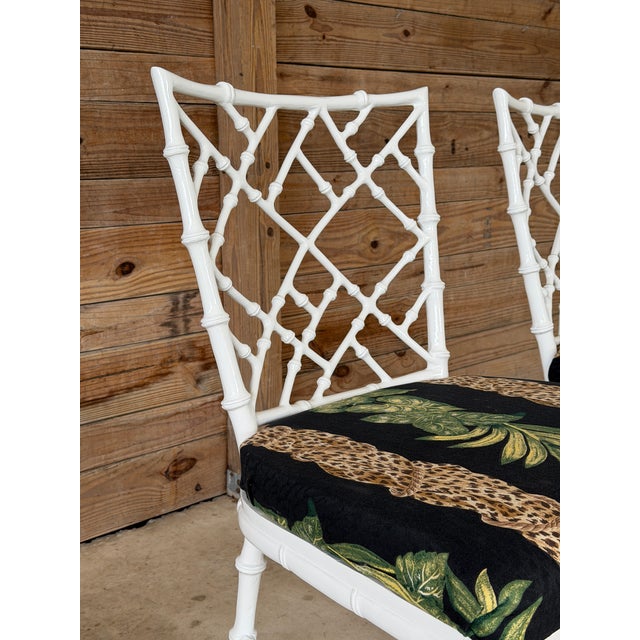 Mid 20th Century Vintage Regency Phyllis Morris Faux Bamboo Lattice Lounge Chairs For Sale - Image 5 of 12