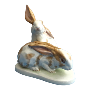 Vintage Herend Hungary White & Brown Easter Bunny Porcelain Figurine