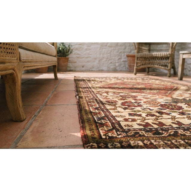 Textile 1930s Tan Camel Medallion Antique Persian Ghashgaie Rug 2'9" X 4'10" Handknotted Wool Carpet For Sale - Image 7 of 8