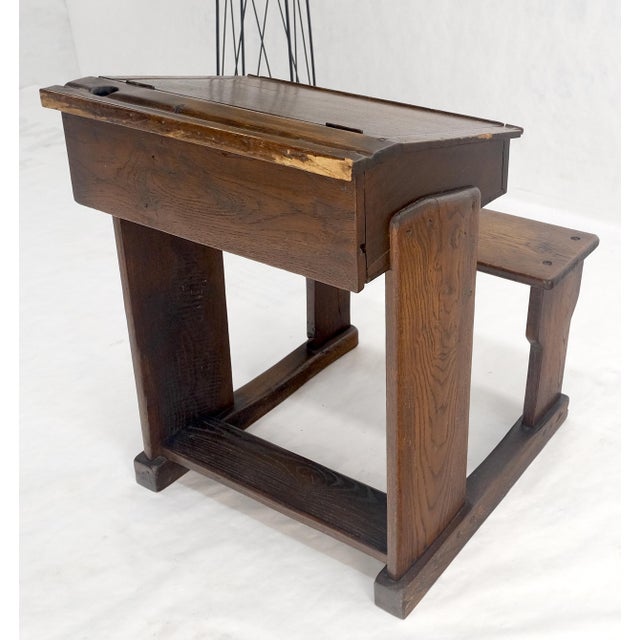 Wood Primitive Antique Varnished Chestnut Lift Top Child Desk Secretary w/Bench NICE! For Sale - Image 7 of 17