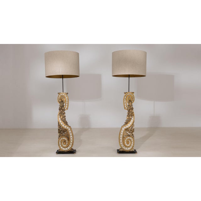 Wood 19th Century France Gold Carved Giltwood Floor Lamps - Pair For Sale - Image 7 of 10