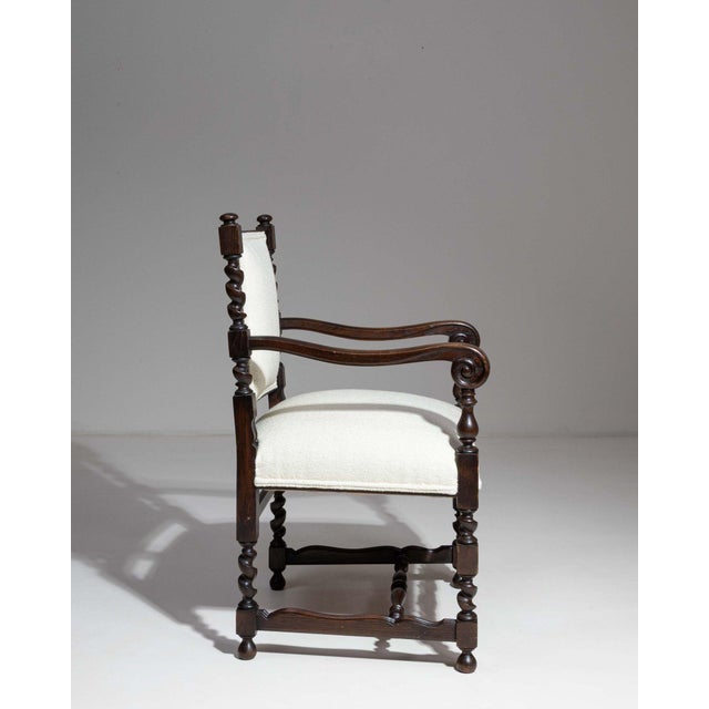 19th Century France Jacobean Cream Wood Armchair For Sale - Image 4 of 10