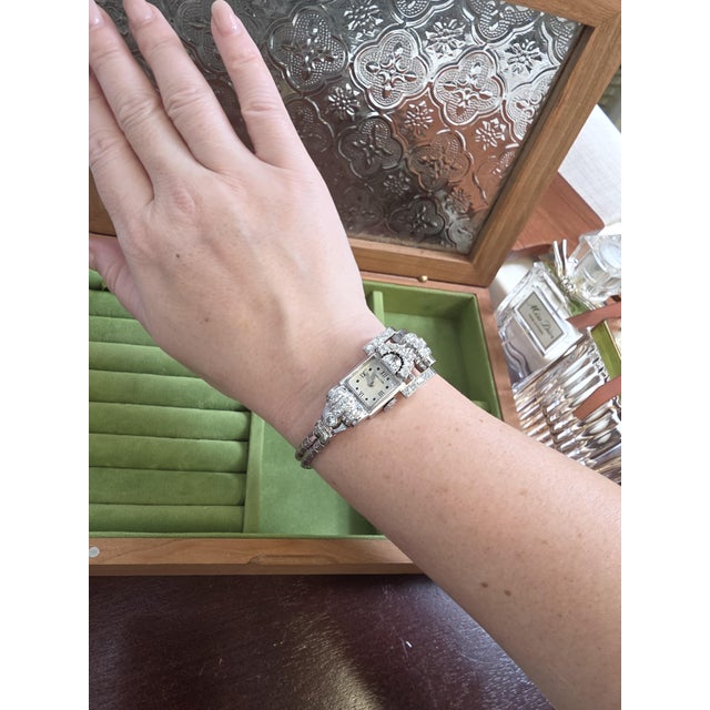 1940s 1940's 4.25 Carats Diamond Hamilton Cocktail Watch 14k White Gold For Sale - Image 5 of 5