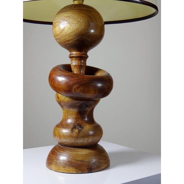 Wood Vintage Scandinavian Style Table Lamp in Carved Turned Wood, 1960s For Sale - Image 7 of 16